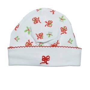 NEW BABY THREADS baby girls holly & bows cap in white/red